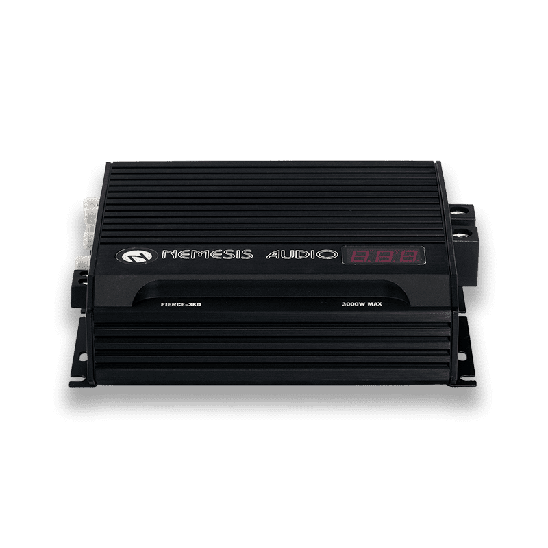 1520W RMS Class D Monoblock Amplifier. 1-Ohm stable design featuring a compact 8.35″ footprint and an included remote bass knob with a digital voltmeter.