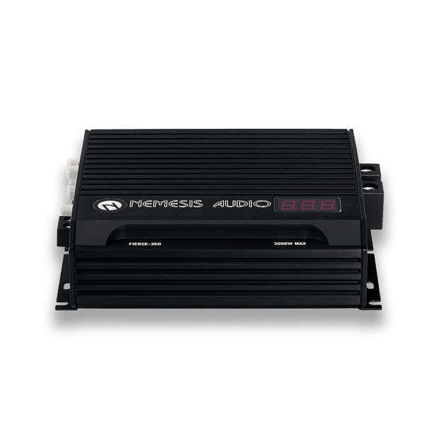 1520W RMS Class D Monoblock Amplifier. 1-Ohm stable design featuring a compact 8.35″ footprint and an included remote bass knob with a digital voltmeter.