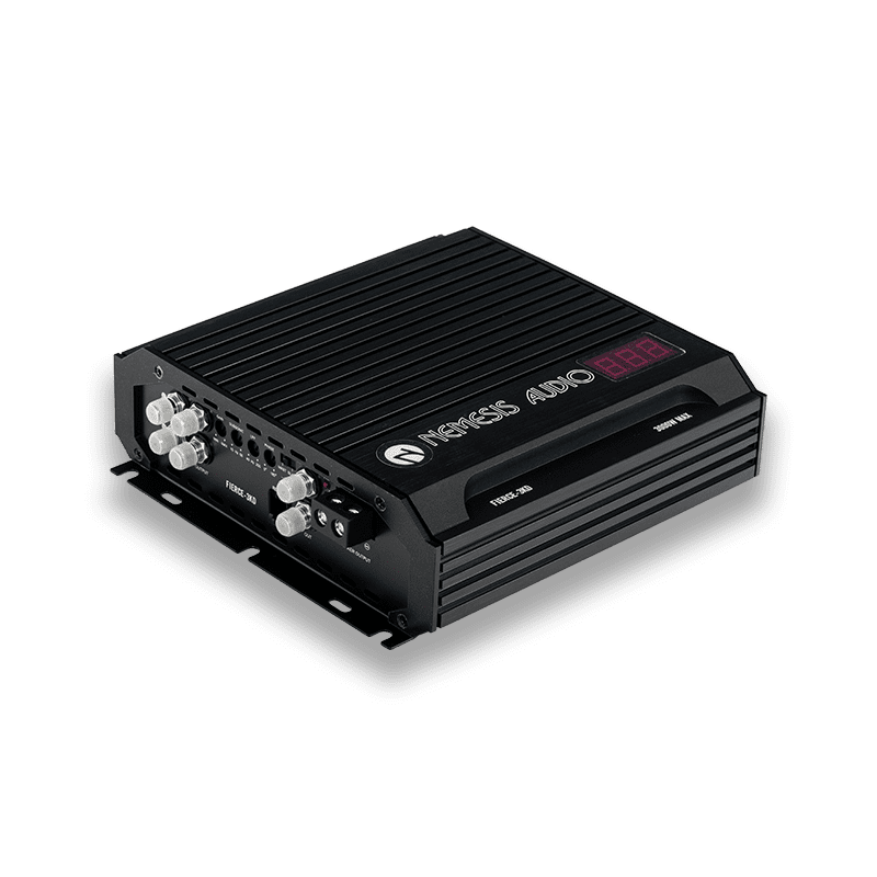 1520W RMS Class D Monoblock Amplifier. 1-Ohm stable design featuring a compact 8.35″ footprint and an included remote bass knob with a digital voltmeter.