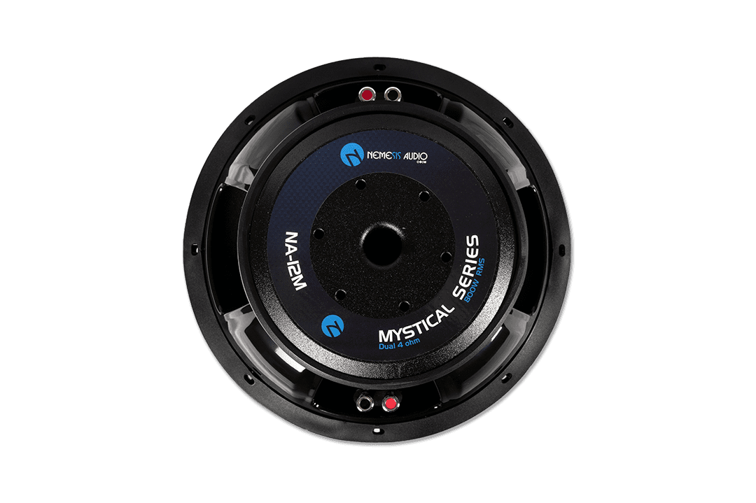 12″ dual 4-Ohm car audio Mystical Series subwoofer. High power handling and clean projection for competition builds.