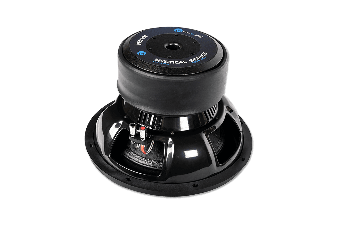 12″ dual 4-Ohm car audio Mystical Series subwoofer. High power handling and clean projection for competition builds.