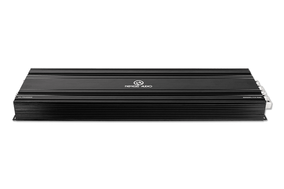 1-channel Class D amp, 20,000W RMS @1-Ohm. Smart cooling, full protection, and bass boost.