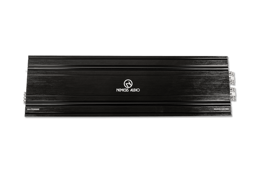 1-channel Class D amp, 20,000W RMS @1-Ohm. Smart cooling, full protection, and bass boost.