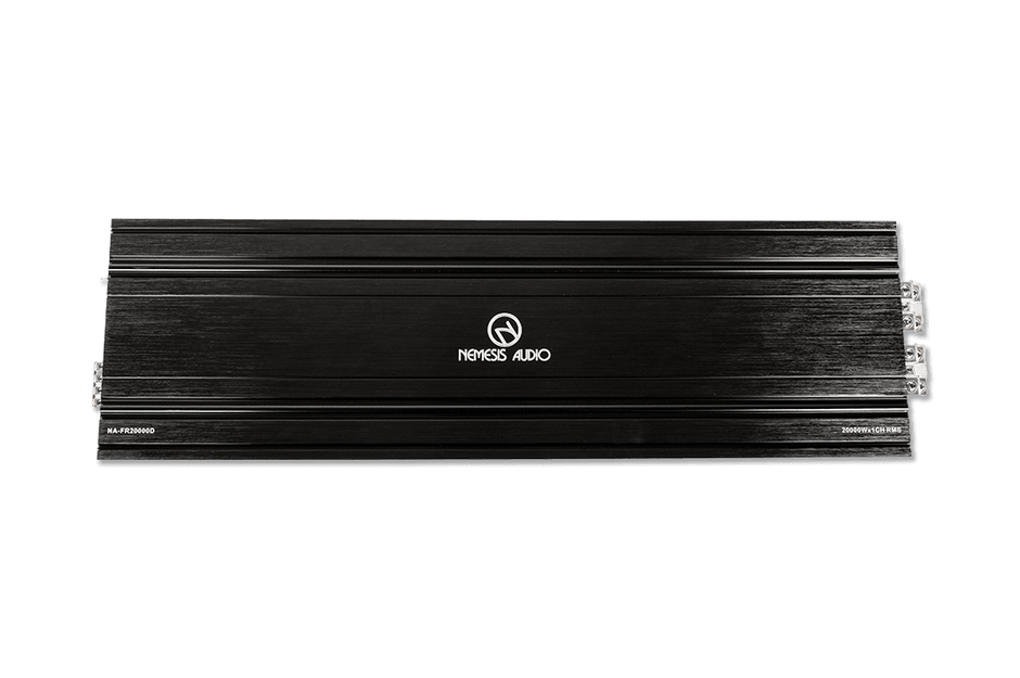 1-channel Class D amp, 20,000W RMS @1-Ohm. Smart cooling, full protection, and bass boost.