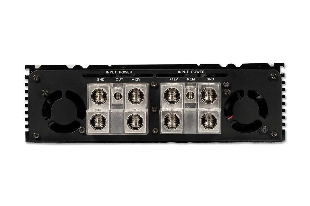1-channel Class D amp, 20,000W RMS @1-Ohm. Smart cooling, full protection, and bass boost.