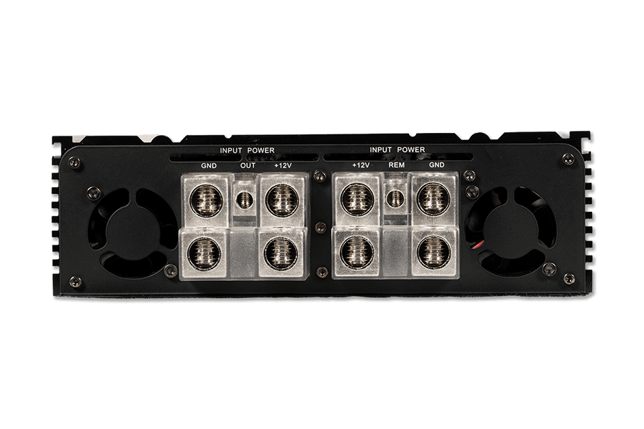 1-channel Class D amp, 20,000W RMS @1-Ohm. Smart cooling, full protection, and bass boost.