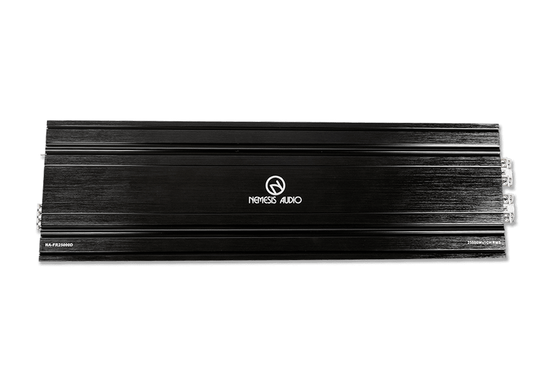 1-channel full-range Class D amp with 25,000W RMS @1-Ohm. Built for extreme car audio performance.
