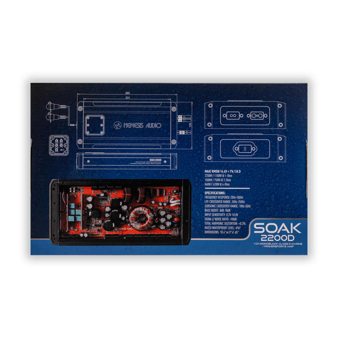 Nemesis Audio SOAK-2200D  2200W RMS 1-Channel Monoblock Class D Marine Powersports Amplifier