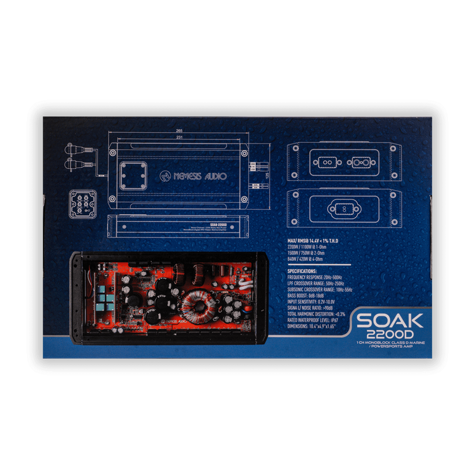 Nemesis Audio SOAK-2200D  2200W RMS 1-Channel Monoblock Class D Marine Powersports Amplifier